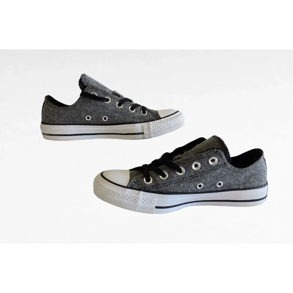 Converse Chuck Taylor All Star Double Tongue Low Top Sneakers Gray Black Canvas - Picture 2 of 9